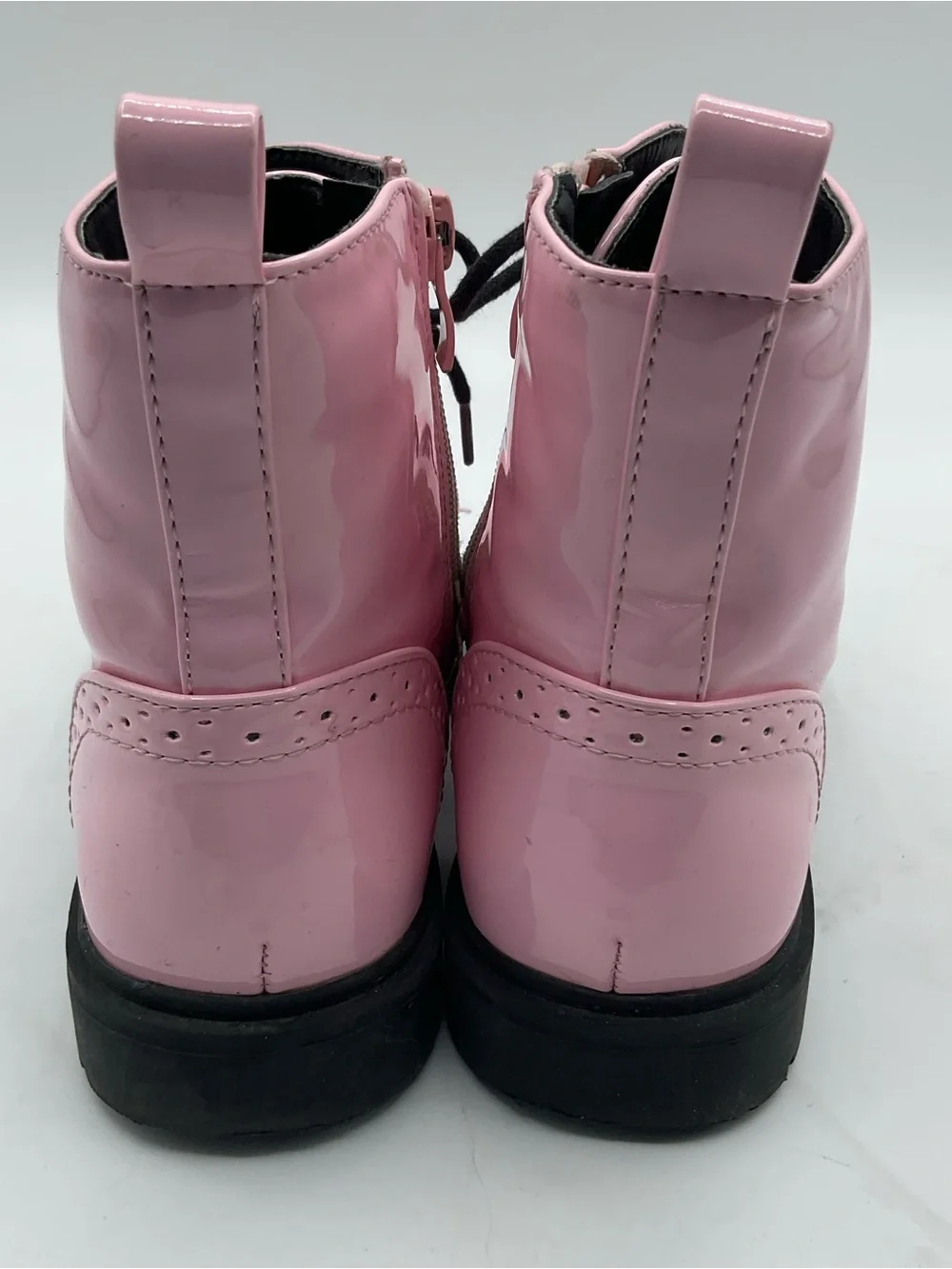 DREAM PAIRS Kids Size 13 Pink Patent Combat Boots Lace Up Side Zip Girls